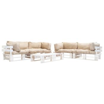 ARDEBO.de - 6-tlg. Paletten-Lounge-Set mit Kissen in Sandfarben Holz