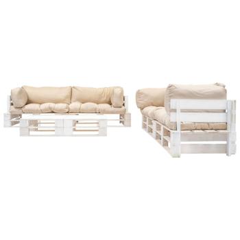 6-tlg. Paletten-Lounge-Set mit Kissen in Sandfarben Holz