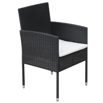 9-tlg. Garten-Essgruppe mit Kissen Poly Rattan Schwarz