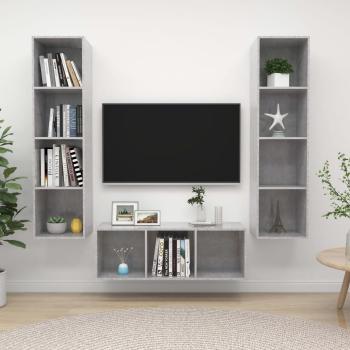 ARDEBO.de - 3-tlg. TV-Schrank-Set Betongrau Holzwerkstoff