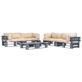 ARDEBO.de - 6-tlg. Outdoor-Lounge-Set Paletten Kissen in Sandfarben Holz