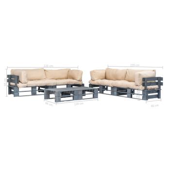 6-tlg. Outdoor-Lounge-Set Paletten Kissen in Sandfarben Holz