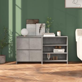 ARDEBO.de - 2-tlg. Sideboard Betongrau Holzwerkstoff