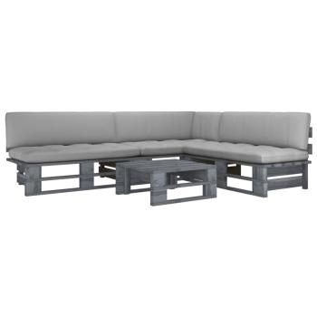 ARDEBO.de - 4-tlg. Paletten-Lounge-Set Grau Imprägniertes Kiefernholz
