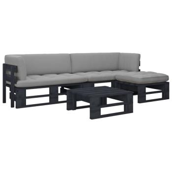 ARDEBO.de - 4-tlg. Paletten-Lounge-Set Schwarz Imprägniertes Kiefernholz