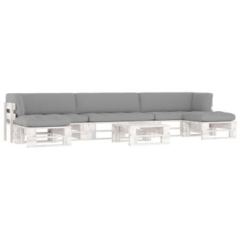 ARDEBO.de - 6-tlg. Paletten-Lounge-Set Weiß Imprägniertes Kiefernholz