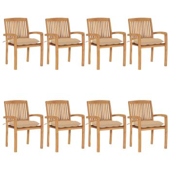 ARDEBO.de - Stapelbare Gartenstühle mit Kissen 8 Stk. Massivholz Teak