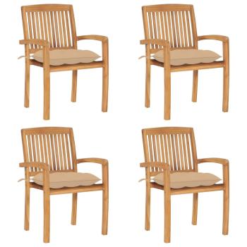ARDEBO.de - Stapelbare Gartenstühle mit Kissen 4 Stk. Massivholz Teak