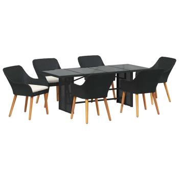 7-teiliges Garten Essset Schwarz Poly-Rattan