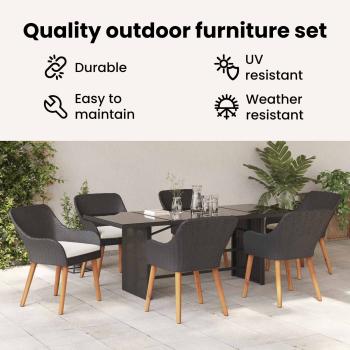 Garten Essgruppe mit Kissen 7 pcs Schwarz Poly-Rattan