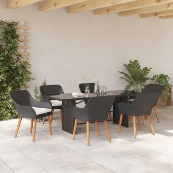 Garten Essgruppe mit Kissen 7 pcs Schwarz Poly-Rattan