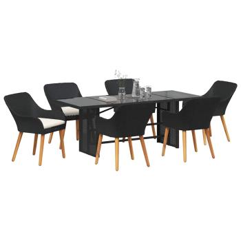 7-teiliges Garten Essset Schwarz Poly-Rattan