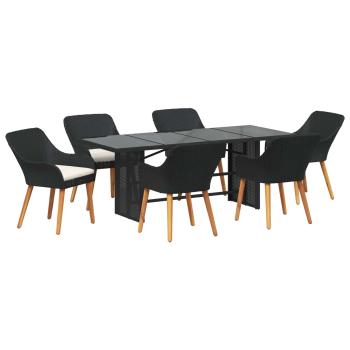 Garten Essgruppe mit Kissen 7 pcs Schwarz Poly-Rattan