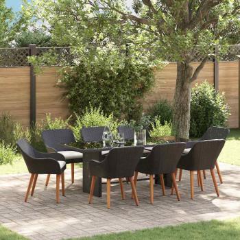ARDEBO.de - 9-teiliges Garten Essset Schwarzes Poly-Rattan