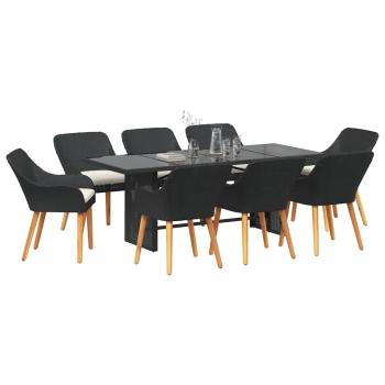 Garten Essgruppe mit Kissen 9 pcs Schwarz Poly-Rattan