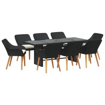 Garten Essgruppe mit Kissen 9 pcs Schwarz Poly-Rattan