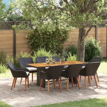 ARDEBO.de - 9-teiliges Garten Esstisch Set Schwarzes Poly Rattan