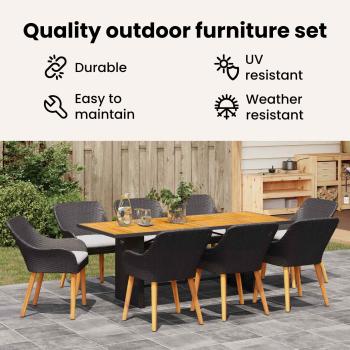 Garten Essgruppe mit Kissen 9 pcs Schwarz Poly-Rattan