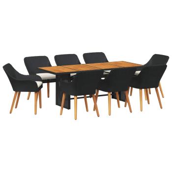 Garten Essgruppe mit Kissen 9 pcs Schwarz Poly-Rattan