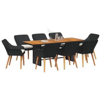 9-teiliges Garten Esstisch Set Schwarzes Poly Rattan