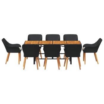 Garten Essgruppe mit Kissen 9 pcs Schwarz Poly-Rattan