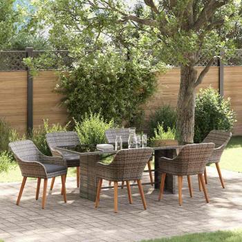 ARDEBO.de - 7-teilige Garten Essgruppe Grau Poly Rattan