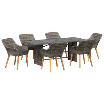 7-teilige Garten Essgruppe Grau Poly Rattan