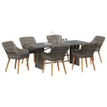 7-teilige Garten Essgruppe Grau Poly Rattan