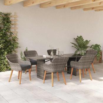 7-teilige Garten Essgruppe Grau Poly Rattan