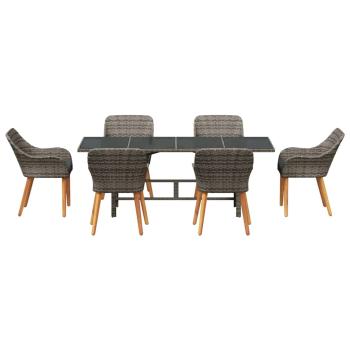 7-teilige Garten Essgruppe Grau Poly Rattan
