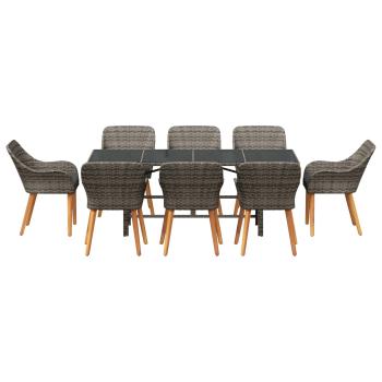 Garten Essgruppe mit Kissen 9 pcs Grau Poly-Rattan