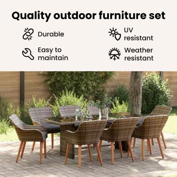 Garten Essgruppe mit Kissen 9 pcs Grau Poly-Rattan