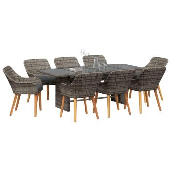 9-teilige Garten Essgruppe Graues Poly-Rattan