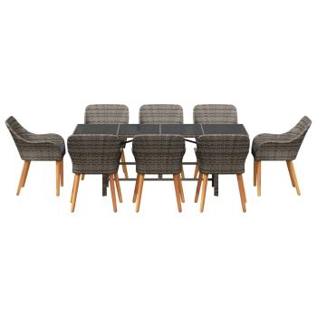 9-teilige Garten Essgruppe Graues Poly-Rattan