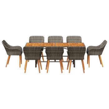 ARDEBO.de - 9-teilige Garten Essgruppe Grau Poly Rattan