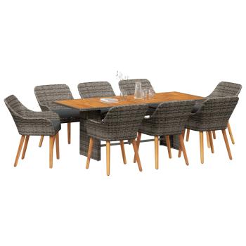 9-teilige Garten Essgruppe Grau Poly Rattan