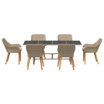 7-teiliges Garten Essgruppen-Set Beiger Poly Rattan