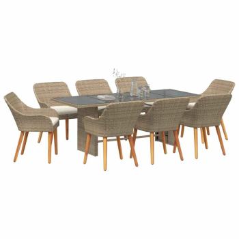 9-teiliges Garten Esstisch Set Beige Poly Rattan