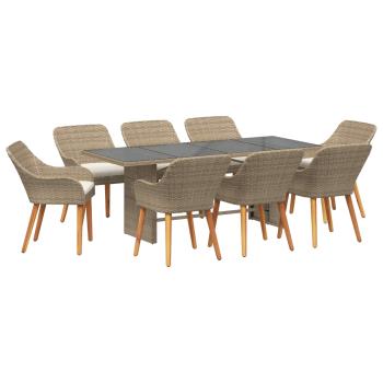 9-teiliges Garten Esstisch Set Beige Poly Rattan