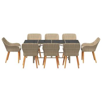 9-teiliges Garten Esstisch Set Beige Poly Rattan