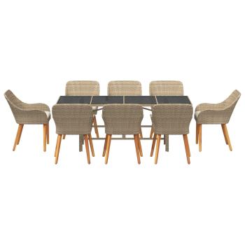 9-teiliges Garten Esstisch Set Beige Poly Rattan
