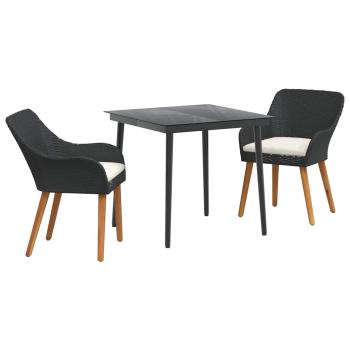 3-teiliges Garten Essset Schwarz Poly Rattan