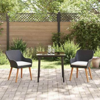 3-teiliges Garten Essset Schwarz Poly Rattan
