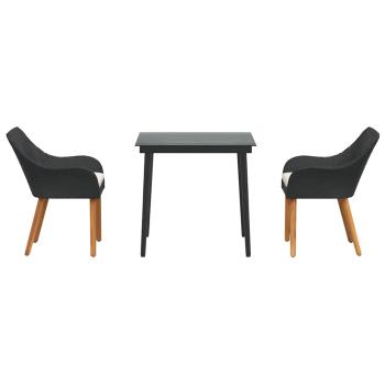 3-teiliges Garten Essset Schwarz Poly Rattan