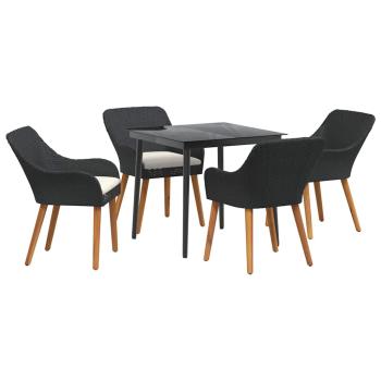 5-teilige Garten Essgruppe Schwarz Poly Rattan