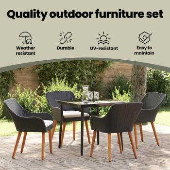 Garten Essgruppe mit Kissen 5 pcs Schwarz Poly-Rattan