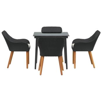 5-teilige Garten Essgruppe Schwarz Poly Rattan