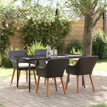 ARDEBO.de - 5-Teiliges Garten-Dining-Set Schwarz Poly-Rattan