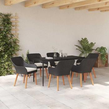 7-teiliges Garten-Essset Schwarz Poly-Rattan