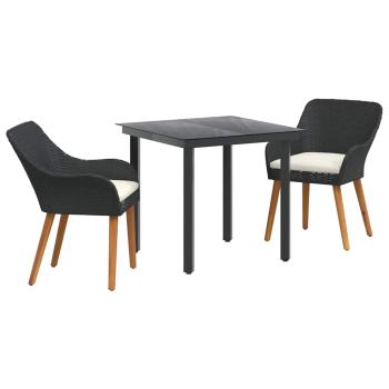 3-teiliges Garten-Essz Set Schwarzes Poly-Rattan